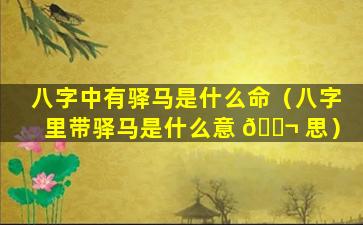 八字中有驿马是什么命（八字里带驿马是什么意 🐬 思）